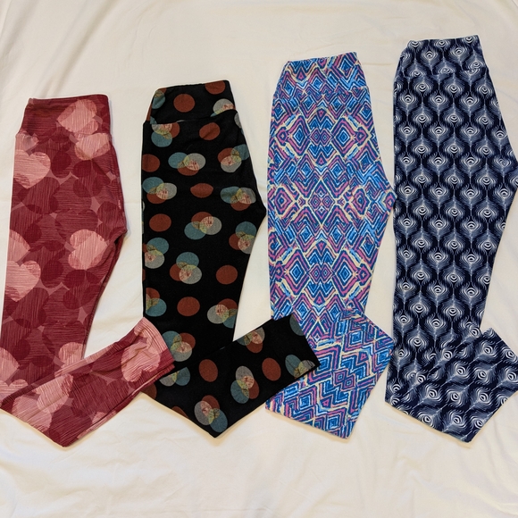 LuLaRoe Kids Leggings Set - Maroon, Black, Blue Patterns - Picture 1 of 6